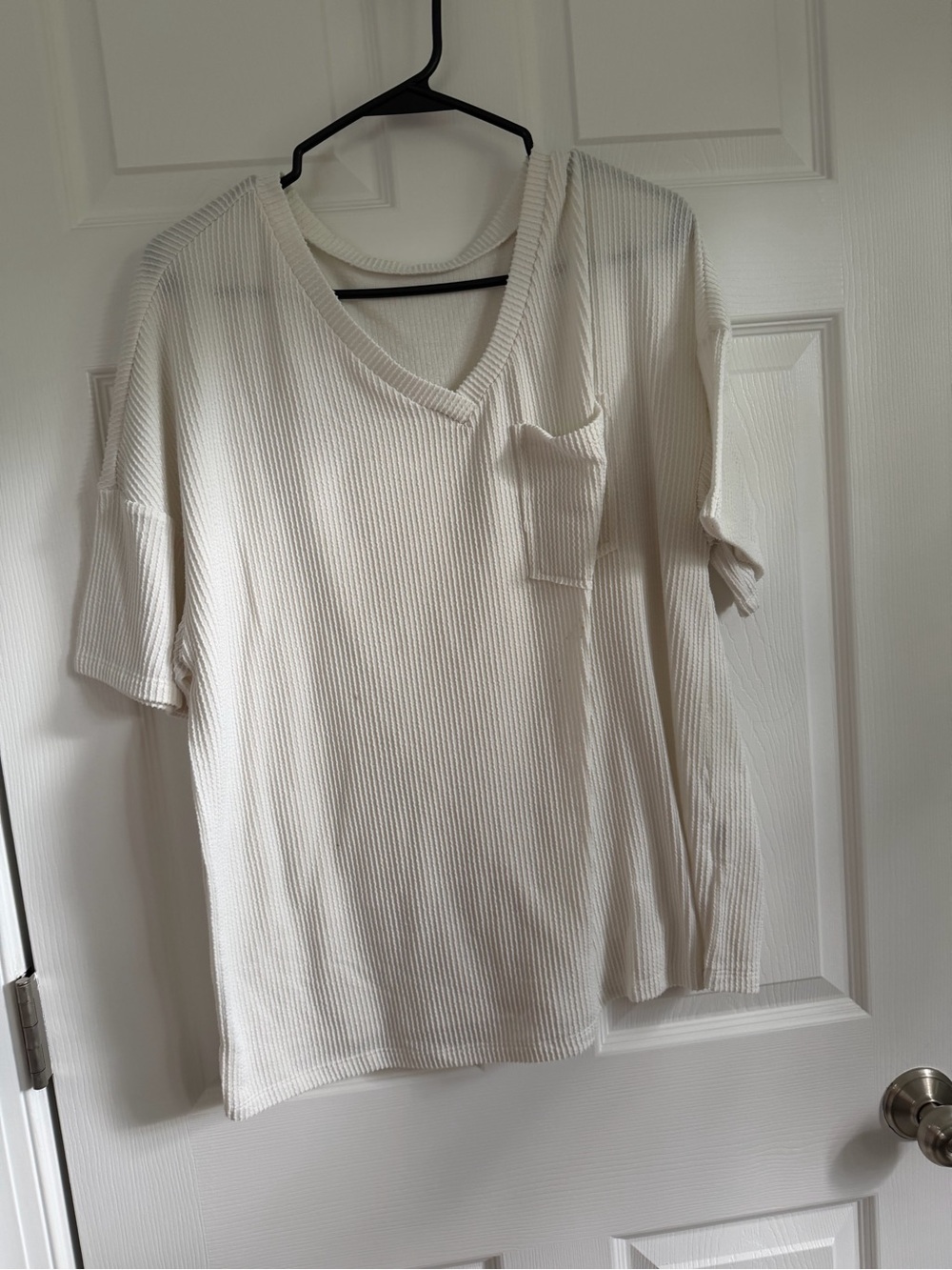 Women's Cream V-Neck Pocket Knit Top